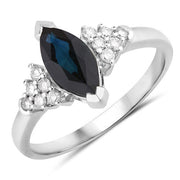 Bids.com 1.47 Carat Genuine Blue Sapphire and White Diamond 14K White Gold Ring Rings White Smoke size 6.00,size 7.00,size 8.00