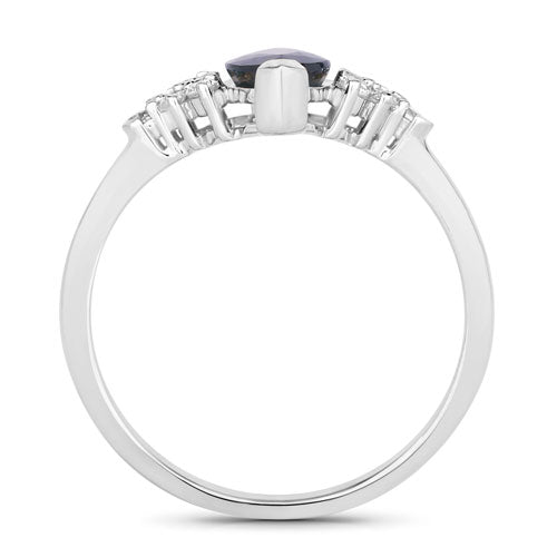 Bids.com 1.47 Carat Genuine Blue Sapphire and White Diamond 14K White Gold Ring Rings White Smoke size 6.00,size 7.00,size 8.00