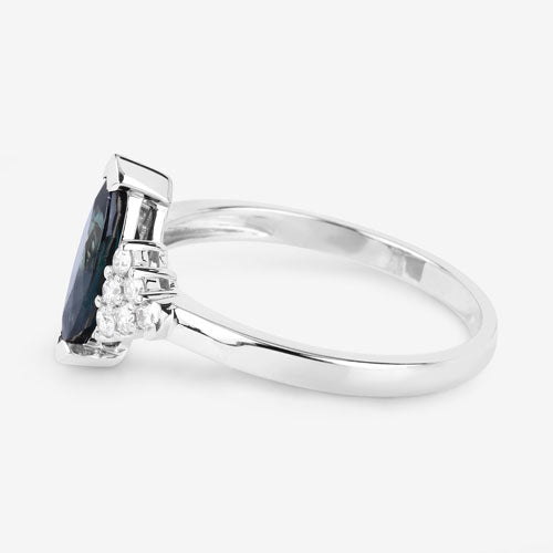Bids.com 1.47 Carat Genuine Blue Sapphire and White Diamond 14K White Gold Ring Rings White Smoke size 6.00,size 7.00,size 8.00