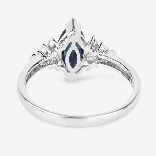 Bids.com 1.47 Carat Genuine Blue Sapphire and White Diamond 14K White Gold Ring Rings White Smoke size 6.00,size 7.00,size 8.00