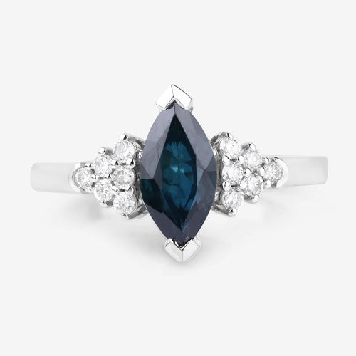 Bids.com 1.47 Carat Genuine Blue Sapphire and White Diamond 14K White Gold Ring Rings White Smoke size 6.00,size 7.00,size 8.00