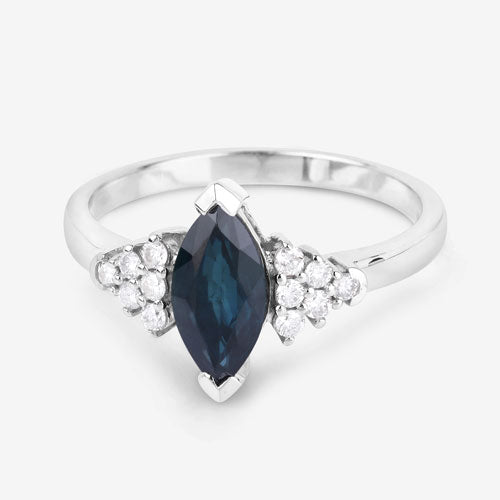 Bids.com 1.47 Carat Genuine Blue Sapphire and White Diamond 14K White Gold Ring Rings White Smoke size 6.00,size 7.00,size 8.00