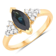 Bids.com 1.47 Carat Genuine Blue Sapphire and White Diamond 14K Yellow Gold Ring Rings White Smoke size 6.00,size 7.00,size 8.00