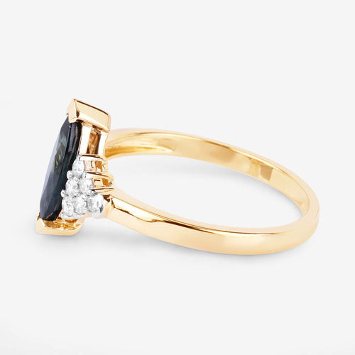 Bids.com 1.47 Carat Genuine Blue Sapphire and White Diamond 14K Yellow Gold Ring Rings White Smoke size 6.00,size 7.00,size 8.00