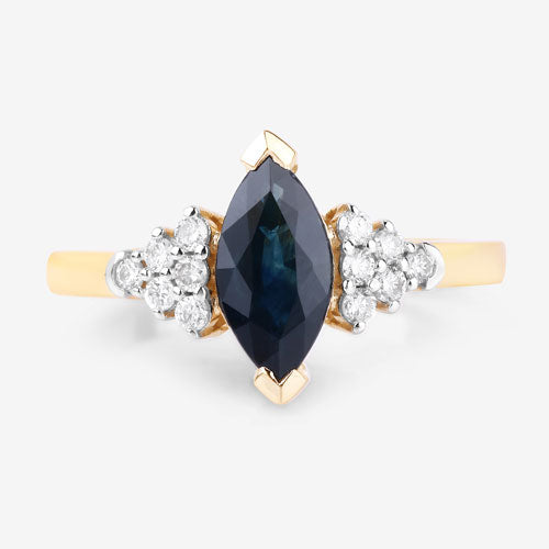 Bids.com 1.47 Carat Genuine Blue Sapphire and White Diamond 14K Yellow Gold Ring Rings White Smoke size 6.00,size 7.00,size 8.00