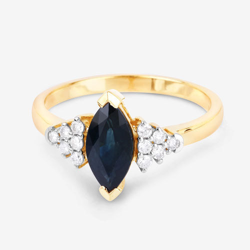 Bids.com 1.47 Carat Genuine Blue Sapphire and White Diamond 14K Yellow Gold Ring Rings White Smoke size 6.00,size 7.00,size 8.00