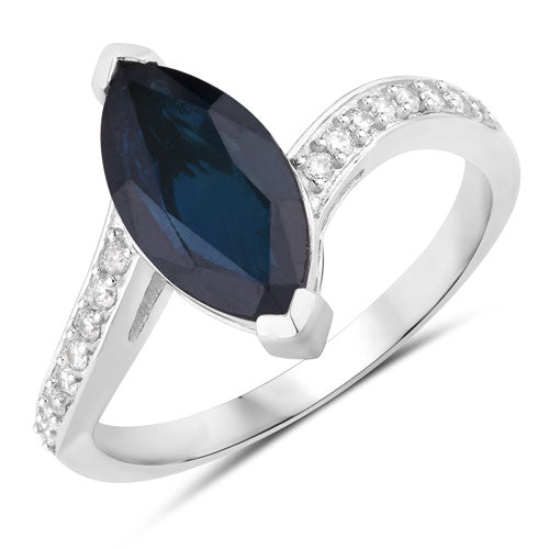Bids.com 2.26 Carat Genuine Blue Sapphire and White Diamond 14K White Gold Ring Rings White Smoke size 6.00,size 7.00,size 8.00