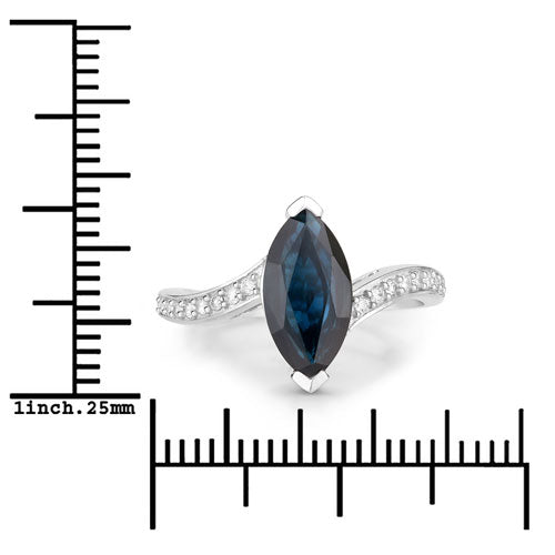 Bids.com 2.26 Carat Genuine Blue Sapphire and White Diamond 14K White Gold Ring Rings White Smoke size 6.00,size 7.00,size 8.00