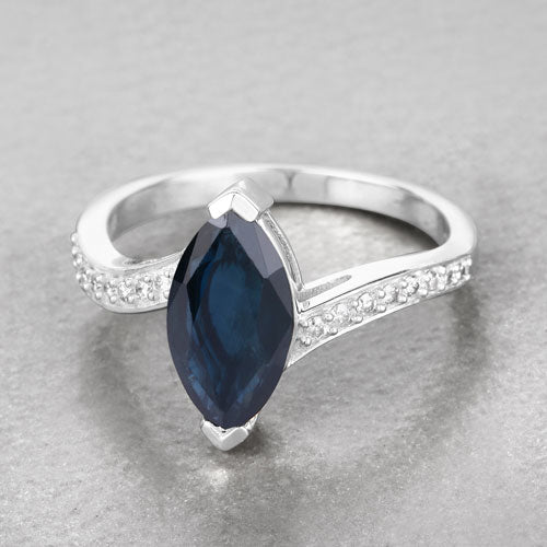 Bids.com 2.26 Carat Genuine Blue Sapphire and White Diamond 14K White Gold Ring Rings Gray size 6.00,size 7.00,size 8.00
