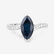Bids.com 2.26 Carat Genuine Blue Sapphire and White Diamond 14K White Gold Ring Rings White Smoke size 6.00,size 7.00,size 8.00