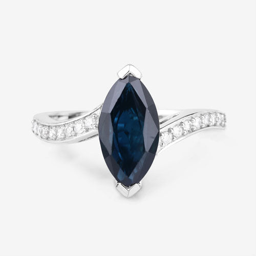 Bids.com 2.26 Carat Genuine Blue Sapphire and White Diamond 14K White Gold Ring Rings White Smoke size 6.00,size 7.00,size 8.00
