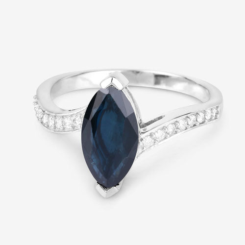Bids.com 2.26 Carat Genuine Blue Sapphire and White Diamond 14K White Gold Ring Rings White Smoke size 6.00,size 7.00,size 8.00