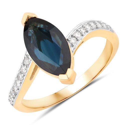 Bids.com 2.26 Carat Genuine Blue Sapphire and White Diamond 14K Yellow Gold Ring Rings White Smoke size 6.00,size 7.00,size 8.00