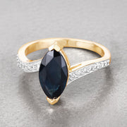 Bids.com 2.26 Carat Genuine Blue Sapphire and White Diamond 14K Yellow Gold Ring Rings Gray size 6.00,size 7.00,size 8.00