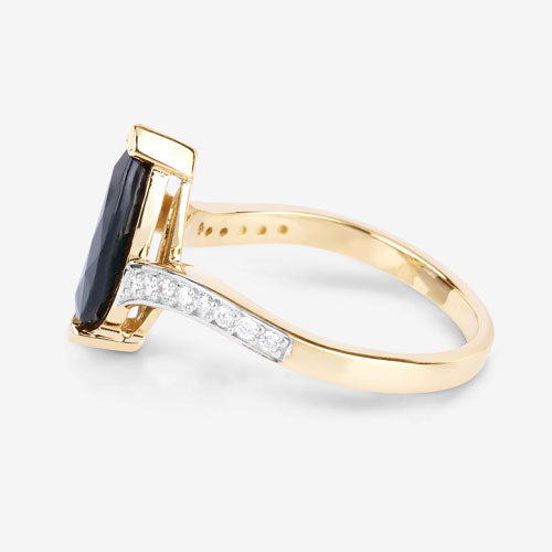 Bids.com 2.26 Carat Genuine Blue Sapphire and White Diamond 14K Yellow Gold Ring Rings White Smoke size 6.00,size 7.00,size 8.00