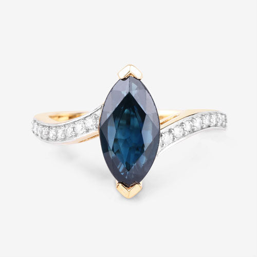 Bids.com 2.26 Carat Genuine Blue Sapphire and White Diamond 14K Yellow Gold Ring Rings White Smoke size 6.00,size 7.00,size 8.00