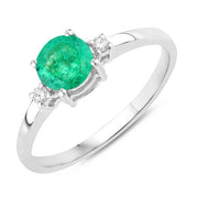 Bids.com 0.71 Carat Genuine Zambian Emerald and White Diamond 14K White Gold Ring Rings White Smoke size 6.00,size 7.00,size 8.00