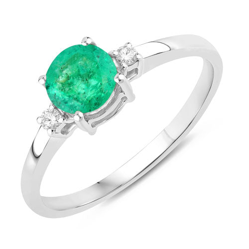 Bids.com 0.71 Carat Genuine Zambian Emerald and White Diamond 14K White Gold Ring Rings White Smoke size 6.00,size 7.00,size 8.00