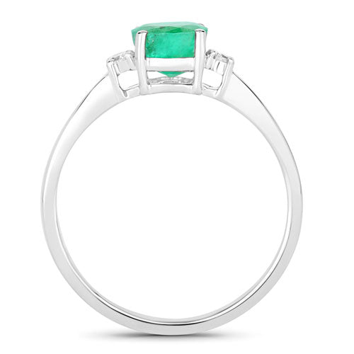 Bids.com 0.71 Carat Genuine Zambian Emerald and White Diamond 14K White Gold Ring Rings White Smoke size 6.00,size 7.00,size 8.00