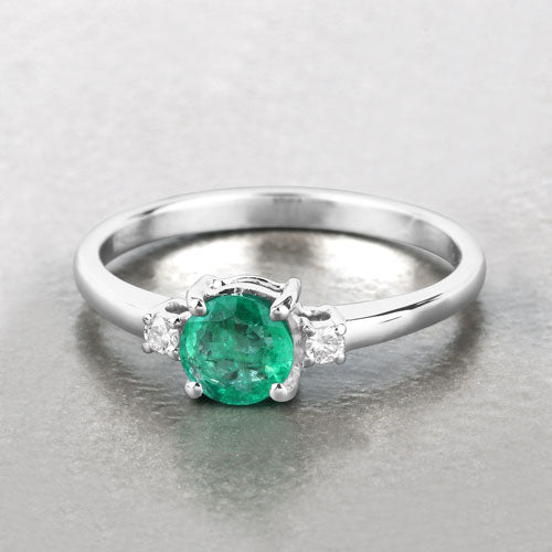 Bids.com 0.71 Carat Genuine Zambian Emerald and White Diamond 14K White Gold Ring Rings Gray size 6.00,size 7.00,size 8.00