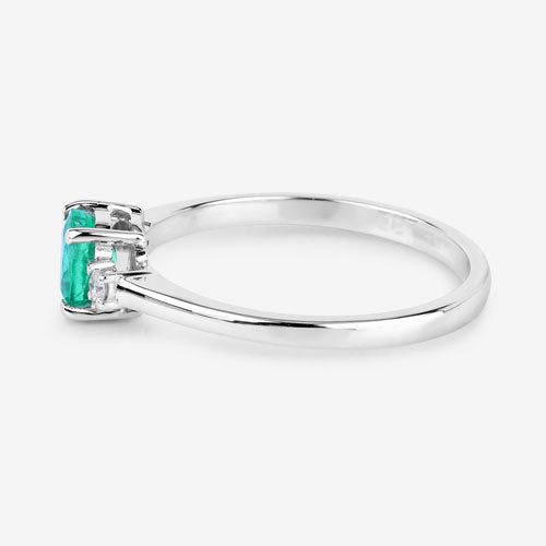 Bids.com 0.71 Carat Genuine Zambian Emerald and White Diamond 14K White Gold Ring Rings White Smoke size 6.00,size 7.00,size 8.00