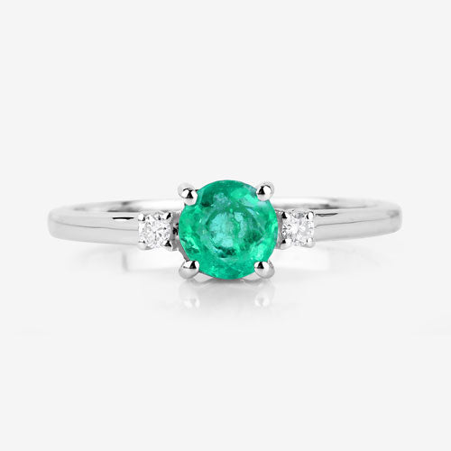 Bids.com 0.71 Carat Genuine Zambian Emerald and White Diamond 14K White Gold Ring Rings White Smoke size 6.00,size 7.00,size 8.00