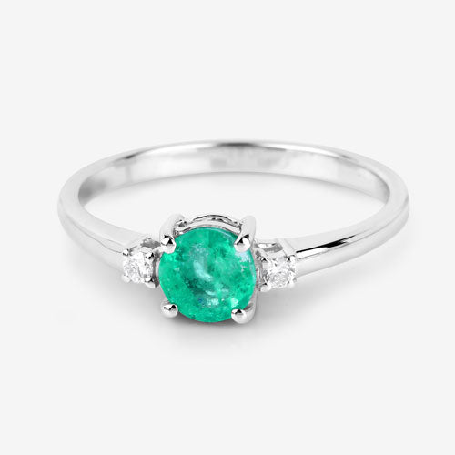 Bids.com 0.71 Carat Genuine Zambian Emerald and White Diamond 14K White Gold Ring Rings White Smoke size 6.00,size 7.00,size 8.00