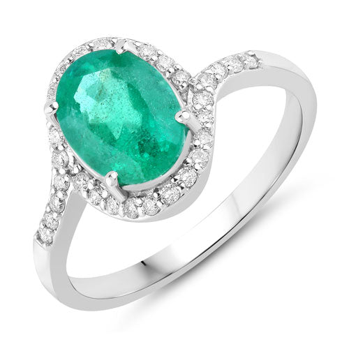 Bids.com 1.92 Carat Genuine Zambian Emerald and White Diamond 14K White Gold Ring Rings White Smoke size 6.00,size 7.00,size 8.00