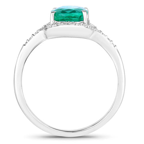 Bids.com 1.92 Carat Genuine Zambian Emerald and White Diamond 14K White Gold Ring Rings White Smoke size 6.00,size 7.00,size 8.00