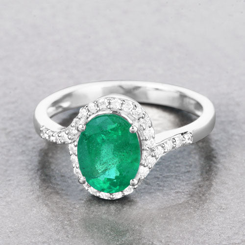 Bids.com 1.92 Carat Genuine Zambian Emerald and White Diamond 14K White Gold Ring Rings Gray size 6.00,size 7.00,size 8.00