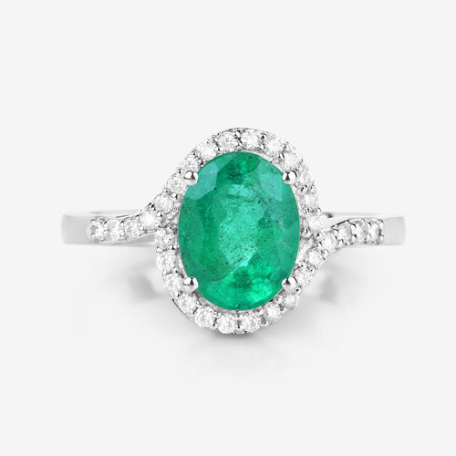 Bids.com 1.92 Carat Genuine Zambian Emerald and White Diamond 14K White Gold Ring Rings White Smoke size 6.00,size 7.00,size 8.00