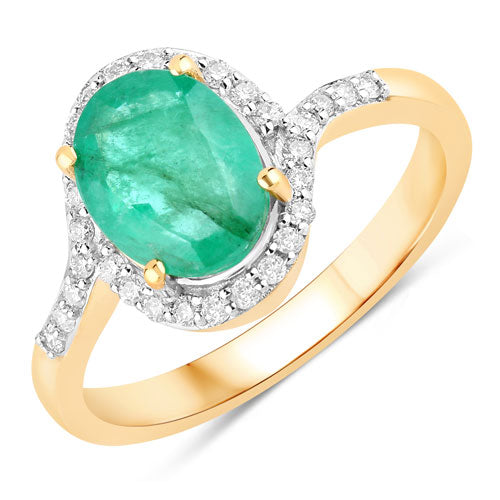 Bids.com 1.92 Carat Genuine Zambian Emerald and White Diamond 14K Yellow Gold Ring Rings White Smoke size 6.00,size 7.00,size 8.00