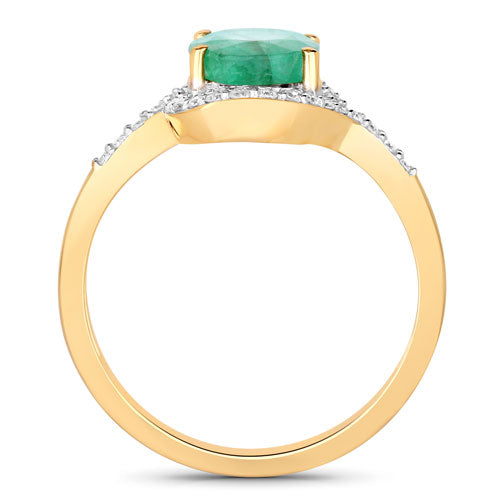Bids.com 1.92 Carat Genuine Zambian Emerald and White Diamond 14K Yellow Gold Ring Rings White Smoke size 6.00,size 7.00,size 8.00