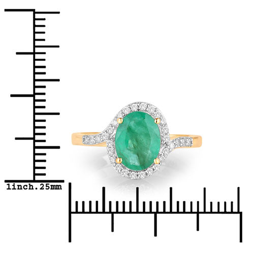 Bids.com 1.92 Carat Genuine Zambian Emerald and White Diamond 14K Yellow Gold Ring Rings White Smoke size 6.00,size 7.00,size 8.00