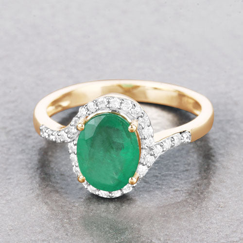Bids.com 1.92 Carat Genuine Zambian Emerald and White Diamond 14K Yellow Gold Ring Rings Gray size 6.00,size 7.00,size 8.00