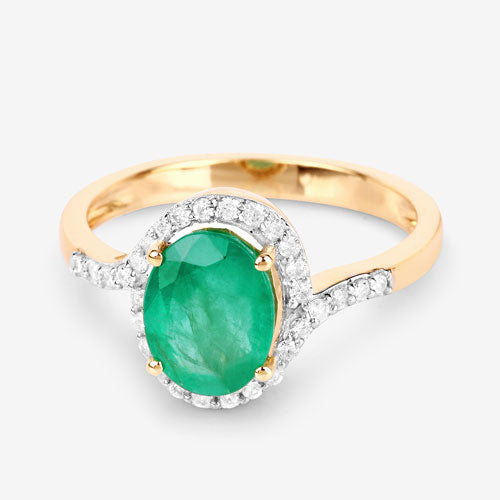 Bids.com 1.92 Carat Genuine Zambian Emerald and White Diamond 14K Yellow Gold Ring Rings White Smoke size 6.00,size 7.00,size 8.00