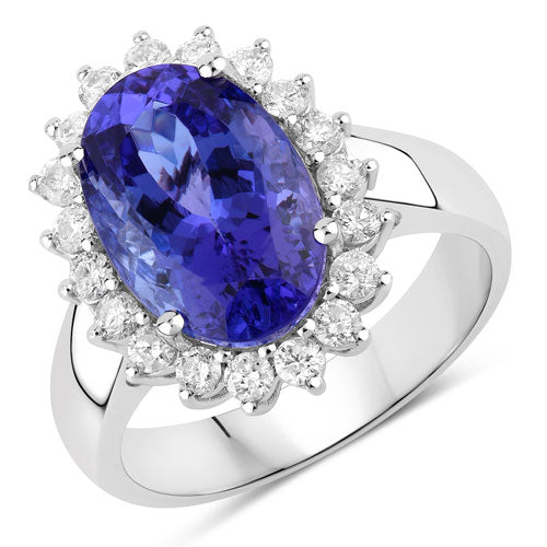 Bids.com 5.92 Carat Genuine Tanzanite and White Diamond 14K White Gold Ring Rings White Smoke size 6.00,size 7.00,size 8.00