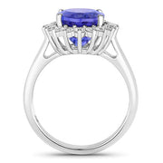 Bids.com 5.92 Carat Genuine Tanzanite and White Diamond 14K White Gold Ring Rings White Smoke size 6.00,size 7.00,size 8.00