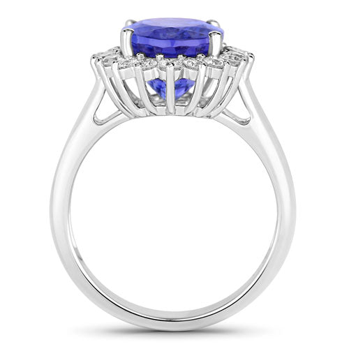 Bids.com 5.92 Carat Genuine Tanzanite and White Diamond 14K White Gold Ring Rings White Smoke size 6.00,size 7.00,size 8.00
