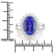 Bids.com 5.92 Carat Genuine Tanzanite and White Diamond 14K White Gold Ring Rings White Smoke size 6.00,size 7.00,size 8.00