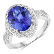 Bids.com 4.12 Carat Genuine Tanzanite and White Diamond 14K White Gold Ring Rings White Smoke size 6.00,size 7.00,size 8.00