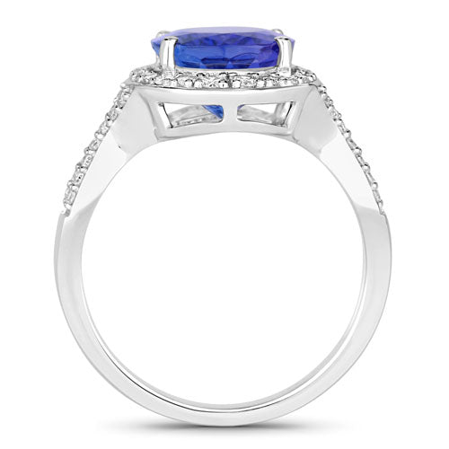 Bids.com 4.12 Carat Genuine Tanzanite and White Diamond 14K White Gold Ring Rings White Smoke size 6.00,size 7.00,size 8.00
