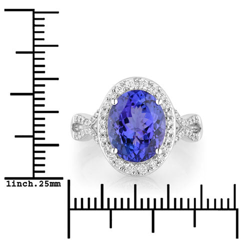 Bids.com 4.12 Carat Genuine Tanzanite and White Diamond 14K White Gold Ring Rings White Smoke size 6.00,size 7.00,size 8.00