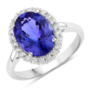 Bids.com 3.95 Carat Genuine Tanzanite and White Diamond 14K White Gold Ring Rings White Smoke size 6.00,size 7.00,size 8.00