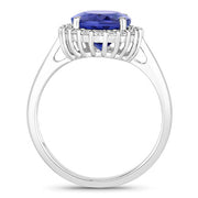 Bids.com 3.95 Carat Genuine Tanzanite and White Diamond 14K White Gold Ring Rings White Smoke size 6.00,size 7.00,size 8.00
