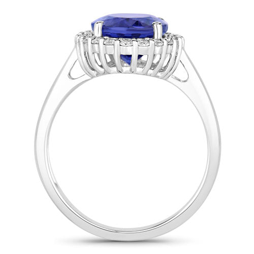 Bids.com 3.95 Carat Genuine Tanzanite and White Diamond 14K White Gold Ring Rings White Smoke size 6.00,size 7.00,size 8.00