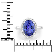 Bids.com 3.95 Carat Genuine Tanzanite and White Diamond 14K White Gold Ring Rings White Smoke size 6.00,size 7.00,size 8.00