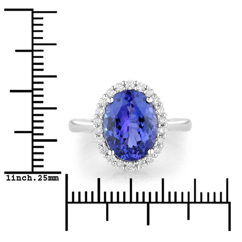 Bids.com 3.95 Carat Genuine Tanzanite and White Diamond 14K White Gold Ring Rings White Smoke size 6.00,size 7.00,size 8.00
