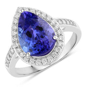 Bids.com 4.46 Carat Genuine Tanzanite and White Diamond 14K White Gold Ring Rings White Smoke size 6.00,size 7.00,size 8.00