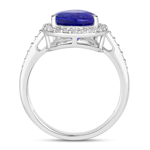 Bids.com 4.46 Carat Genuine Tanzanite and White Diamond 14K White Gold Ring Rings White Smoke size 6.00,size 7.00,size 8.00